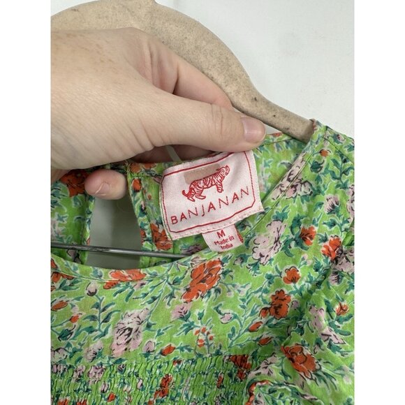 Banjanan Iris Ruffle Floral Midi Dress Women Medium Green Prairie Peasant Boho - Picture 4 of 12